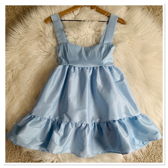 Lucy In The Sky Baby Doll Mini Dress Light Blue Size Small - Picture 2 of 5